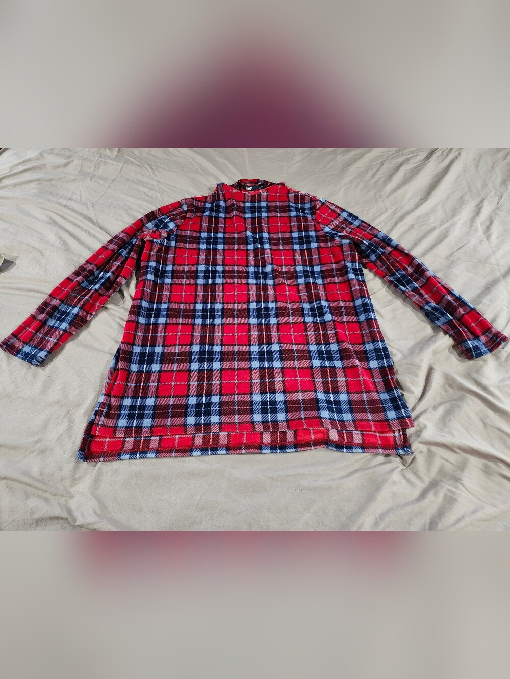 Lands End Red and Blue Plaid Fleece Long-Sleeve Shirt Size XL
